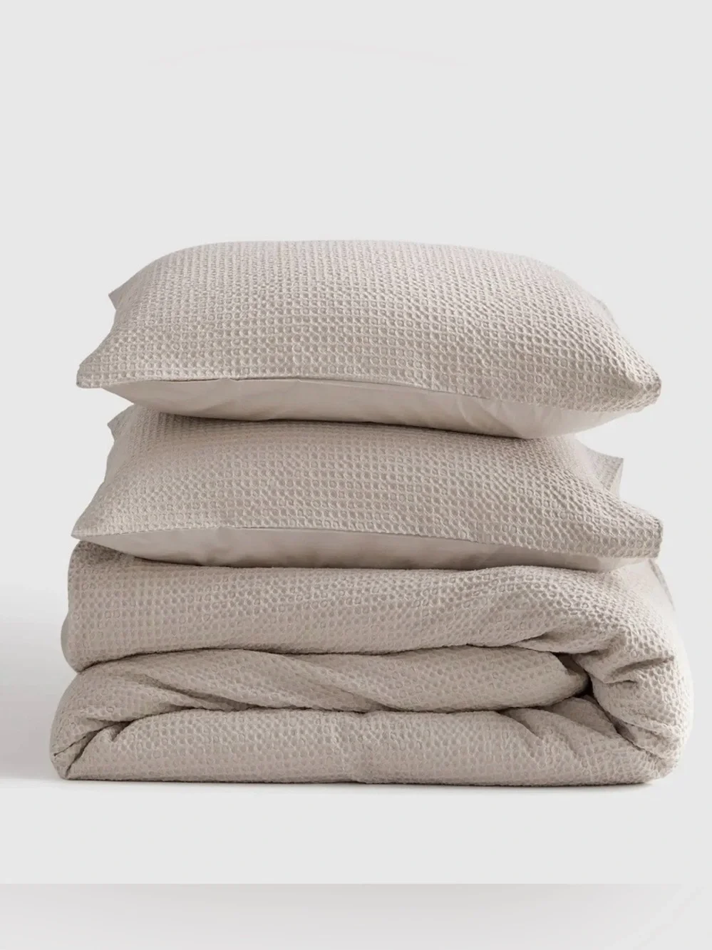 NEW Quince 100% Organic Cotton Luxe Honeycomb Duvet Cover Set, King/Cal  (Sand)